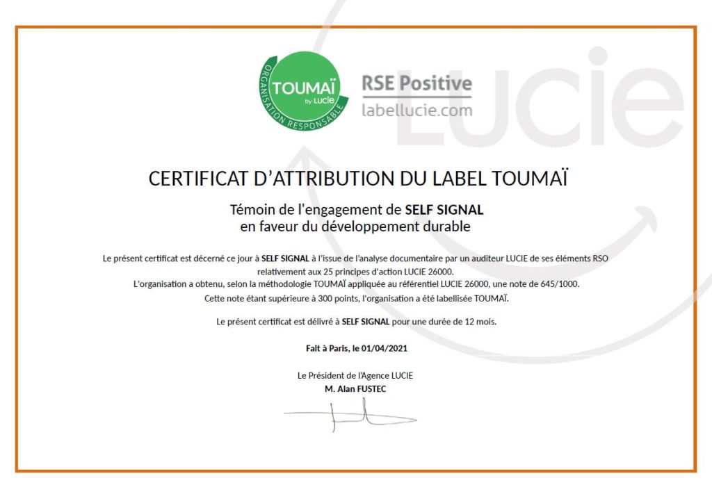Certificat Toumai - Groupe Self Signal